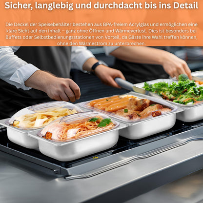 Steinborg Buffetwärmer Speisewärmer mit 4 Edelstahlbehältern 300 Watt