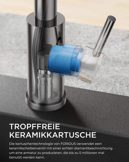 FORIOUS Küchenarmatur L-Form Ausziehbar - Polierter Chrom