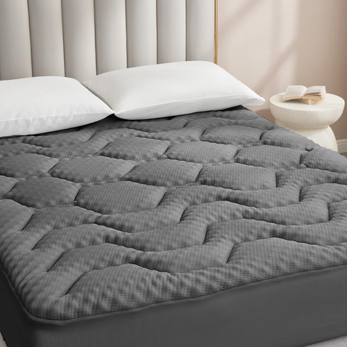 EHEYCIGA Gel Topper 160x200 cm Memory Foam Matratzentopper, Dunkelgrau, gesteppte Oberfläche