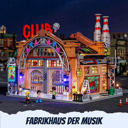 Funwhole Fabrikhaus-der-Musik Beleuchtetes Klemmbausteinhaus F9068