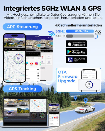 AZDOME 4K 4-Kanal 360° Auto Dashcam – 128GB eMMC Speicher