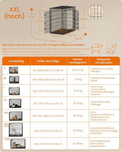 Feandrea Hundekäfig Klappbar – XXL Hoch 122 cm Schwarz PPD050B01