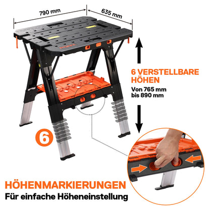 PONY 2 in 1 Werkbank klappbar – mit 4 Zwingen 454kg
