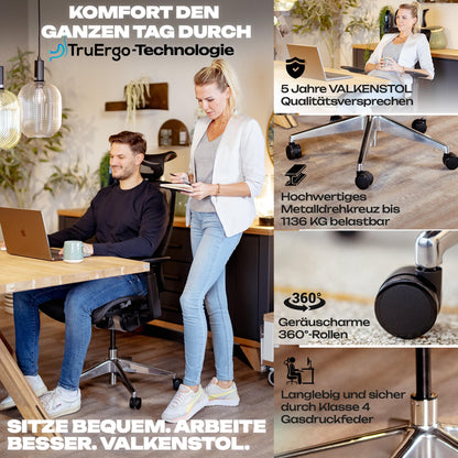 VALKENSTOL M6 Bürostuhl Ergonomisch – Mesh, Grosse Menschen