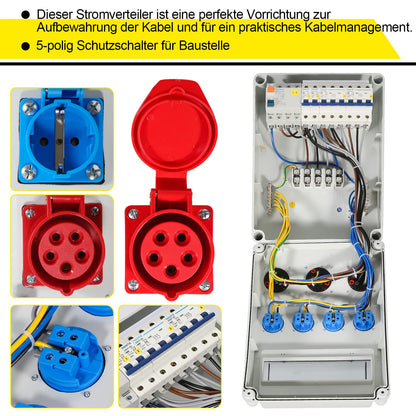 Randaco Wandverteiler FI/LS 5-polig Baustromverteiler CEE 16/32A