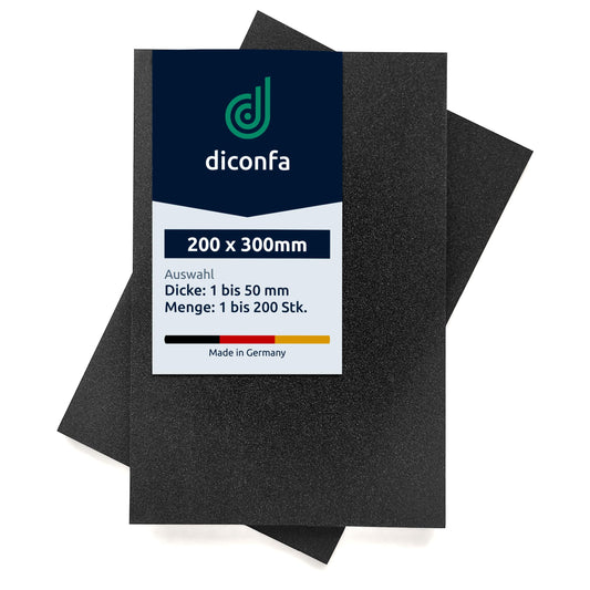 diconfa Zellkautschuk EPDM Schaumstoffplatte - 200x300x20mm 30 Stk. Schwarze, rechteckige Platte zur Dichtung und Isolierung von Fugen.