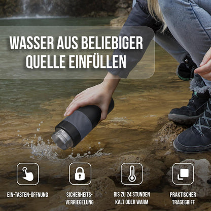 SURVIVO Wasserfilter Trinkflasche Outdoor - Edelstahl 660ml