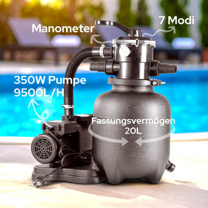 Arebos Sandfilteranlage Poolfilter - 9500 L/h inkl. Filterbälle