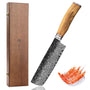 Wakoli Olive HS Damastmesser Nakiri 17cm Olivenholz: Rechteckige Damastklinge, Olivenholzgriff. Zum präzisen Schneiden von Gemüse.