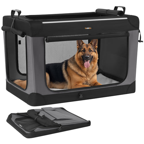 Feandrea Hundebox faltbar, Transportbox für grosse Hunde, 106,7 cm, tintenschwarz mit vier Netztüren