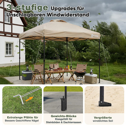 Sekey One-Touch Pop Up Pavillon 3x3 m, wasserdicht, Khaki