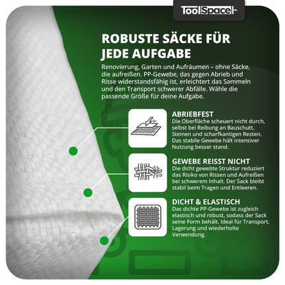 ToolSpace PP-Gewebesäcke 50 Stück, 50 kg Tragkraft, Bauschuttsäcke