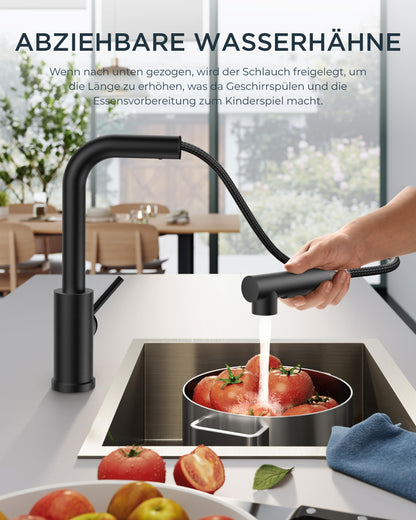 FORIOUS Ausziehbar L-Form Edelstahl Küchenarmatur - Schwarz