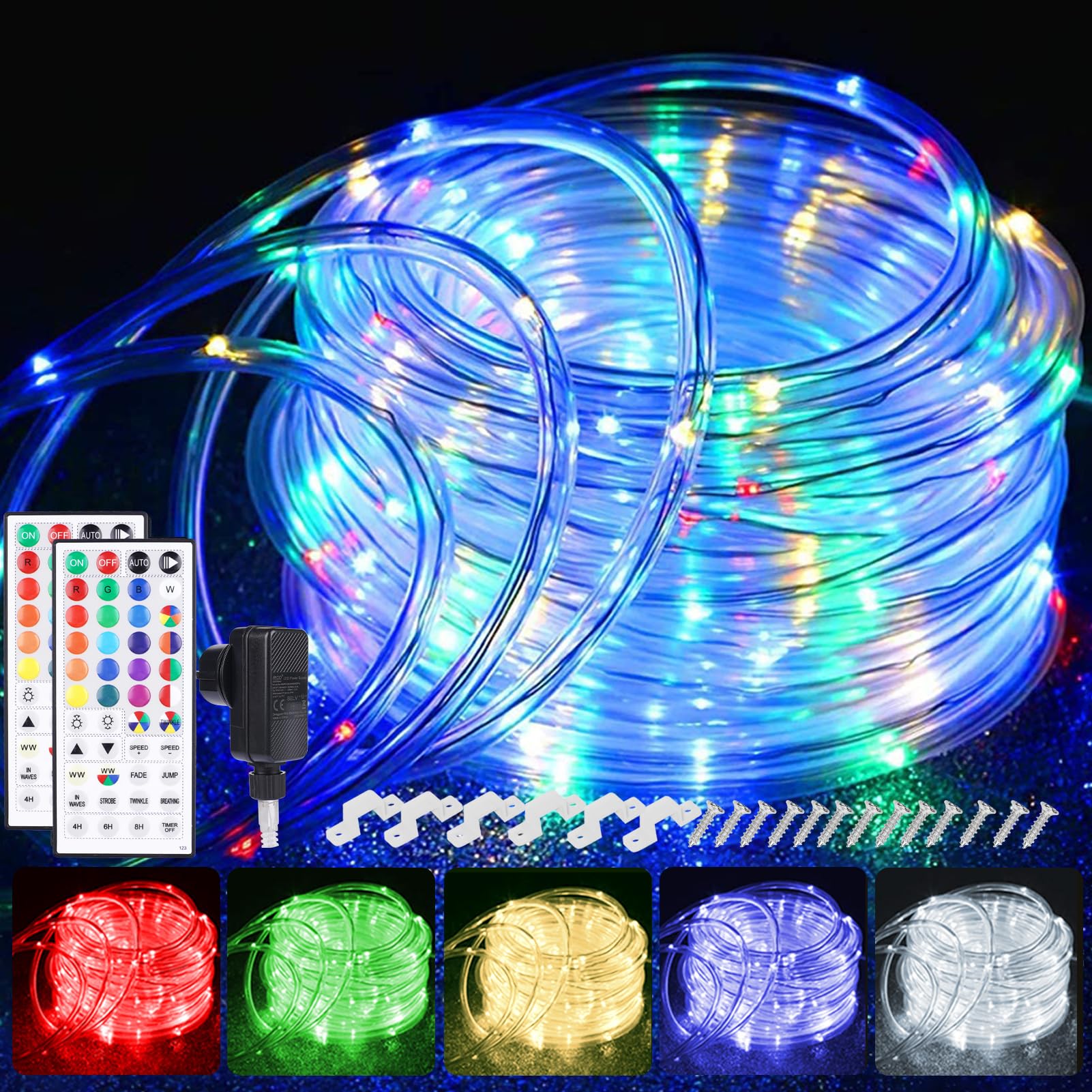 StarryEver LED Lichtschlauch 20 m 200 LED 25 Farben mit Fernbedienung, transparenter PVC-Schlauch