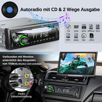 Universal 1DIN Autoradio CD/DVD Bluetooth Freisprech - 9-24V