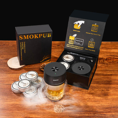 Smokpub Elektrisches Whisky Smoker Set mit 6 Holzspänen und Zünder