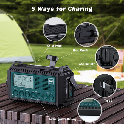 Mesqool Kurbelradio DAB+/UKW, Notfallradio mit Solar und SOS-Alarm