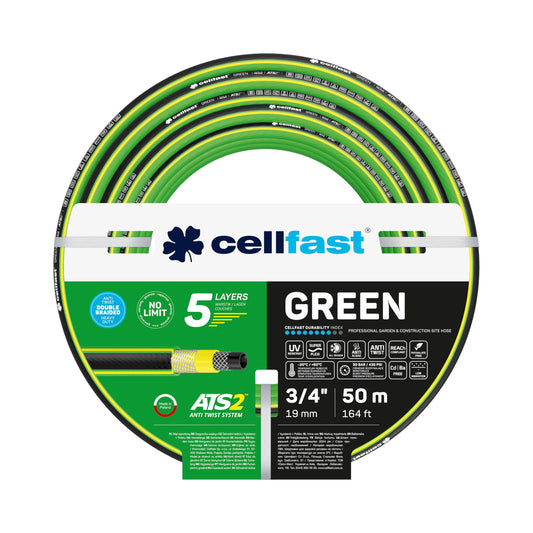 CELLFAST Gartenschlauch 5-lagig UV flexibel – 3/4 Zoll 50m Grün