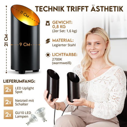 charlique® LED Uplight Spot Bodenstrahler - 2er Set Schwarz GU10