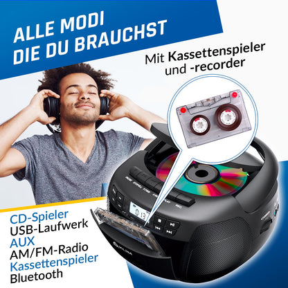 KLIM CD Kassette Radio Player - Bluetooth USB Etui