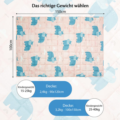Ella Kinder Gewichtsdecke Therapiedecke 3.2kg 100x150cm - Hippo