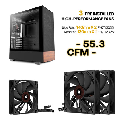 KEDIERS H3 PC-Gehäuse ATX Mid Tower mit 3 Lüftern und Glas, Schwarz