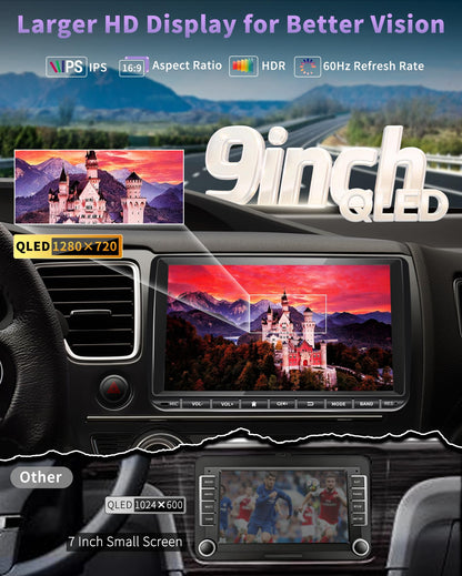 URVOLAX DAB+ Autoradio UR95C, 9 Zoll Doppel-DIN für VW, Skoda, Seat