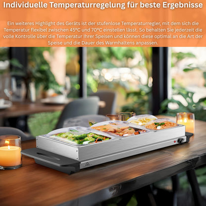 Steinborg Buffetwärmer Speisewärmer mit 4 Edelstahlbehältern 300 Watt