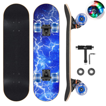 GIEEU Skateboard komplett, blinkende PU-Räder, 9-lagiges Ahorn-Deck mit rutschfester Carborundum-Oberfläche