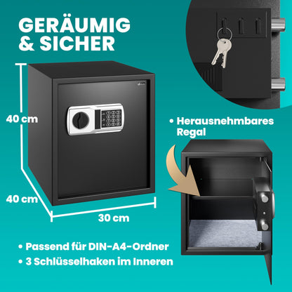 DEUBA XXL Elektrischer Tresor Safe 35x40x40cm Schwarz