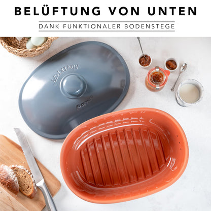 Römertopf Brottopf MAXI Brotbehälter – oval blau-grau