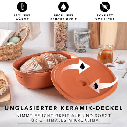 Römertopf Brottopf oval Naturton Terrakotta – 2L Brot-Aufbewahrung