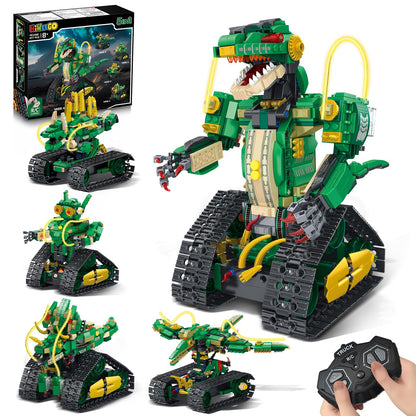 HiWEEGO Technik Roboter Bausatz 5 in 1 Dinosaurier mit Fernbedienung und Lichteffekten