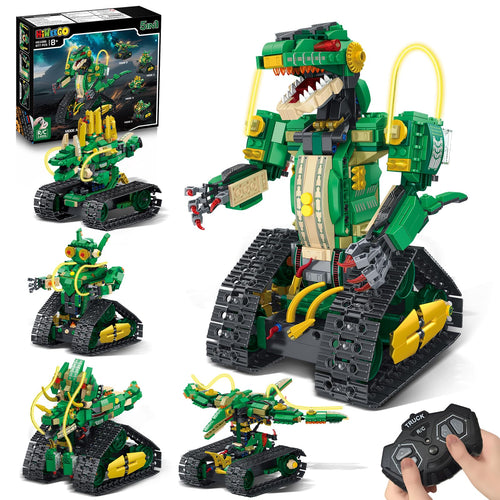 HiWEEGO Technik Roboter Bausatz 5 in 1 Dinosaurier mit Fernbedienung und Lichteffekten