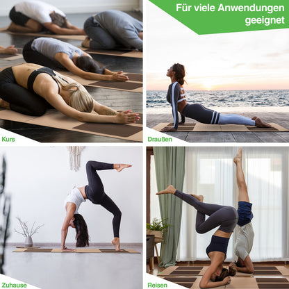BACKLAXX ® Yogamatte Kork mit Naturkautschuk - FAZ Testsieger 10/2025 - Yoga Matte nachhaltig, schadstofffrei, Yogamatte rutschfest, Fitnessmatte mit Anti-Rutsch-Zonen inkl. Tragegurt, Turnmatte