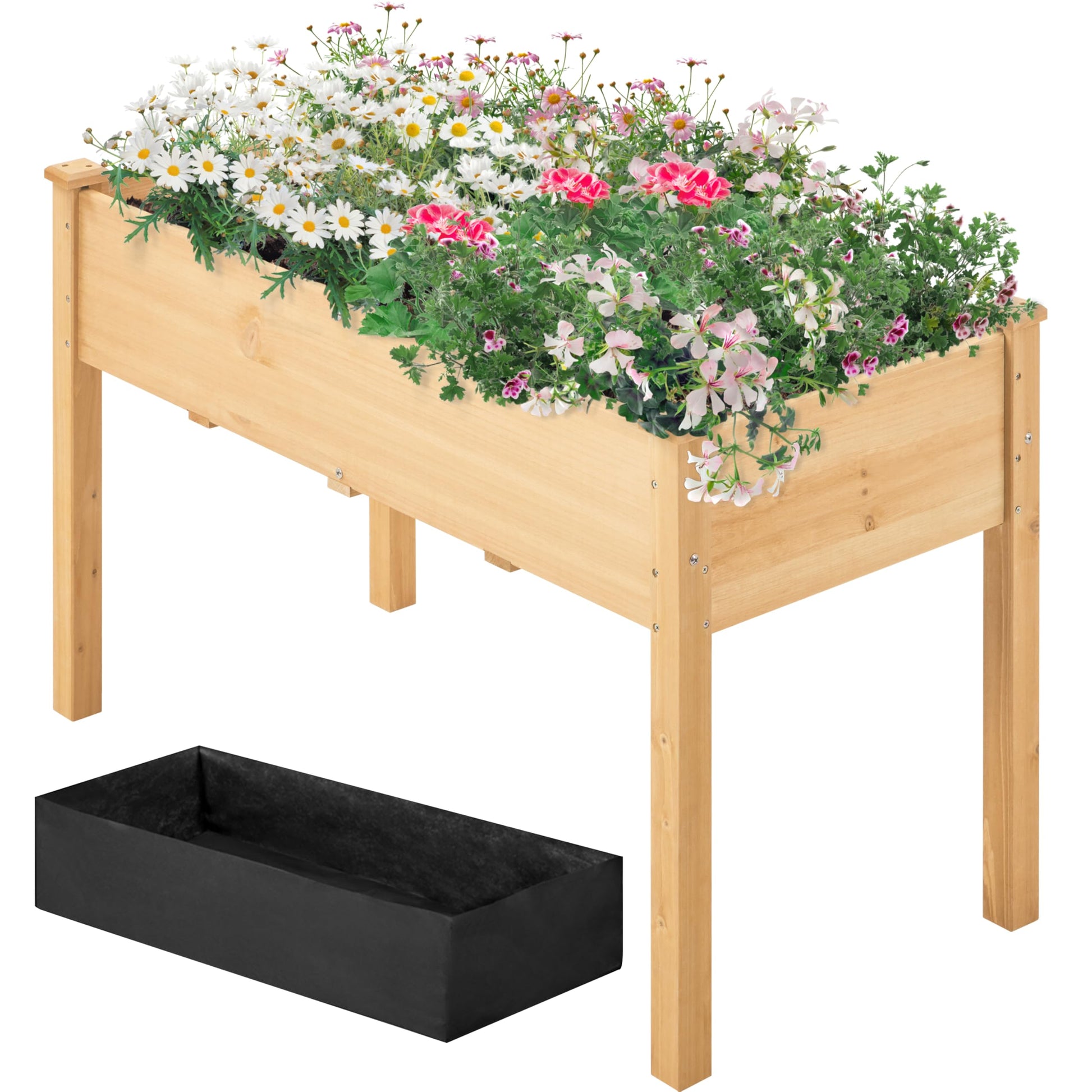 Yaheetech Hochbeet aus FSC-Tannenholz, hellbraun, 120,5 x 59 x 76 cm, rechteckig mit vier Holzbeinen