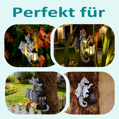 Yeomoo Drachenfigur mit Solarleuchte, Gartendeko wetterfest, grau