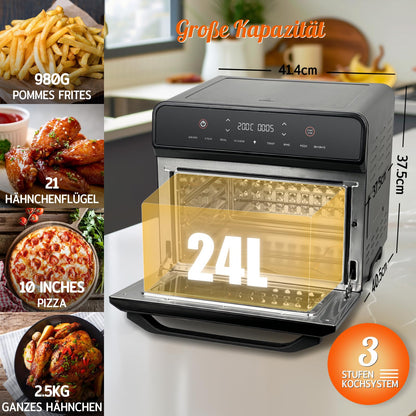 HYSapientia 24L Heissluftfritteuse XXL Ofen - LED Touchscreen Edelstahl
