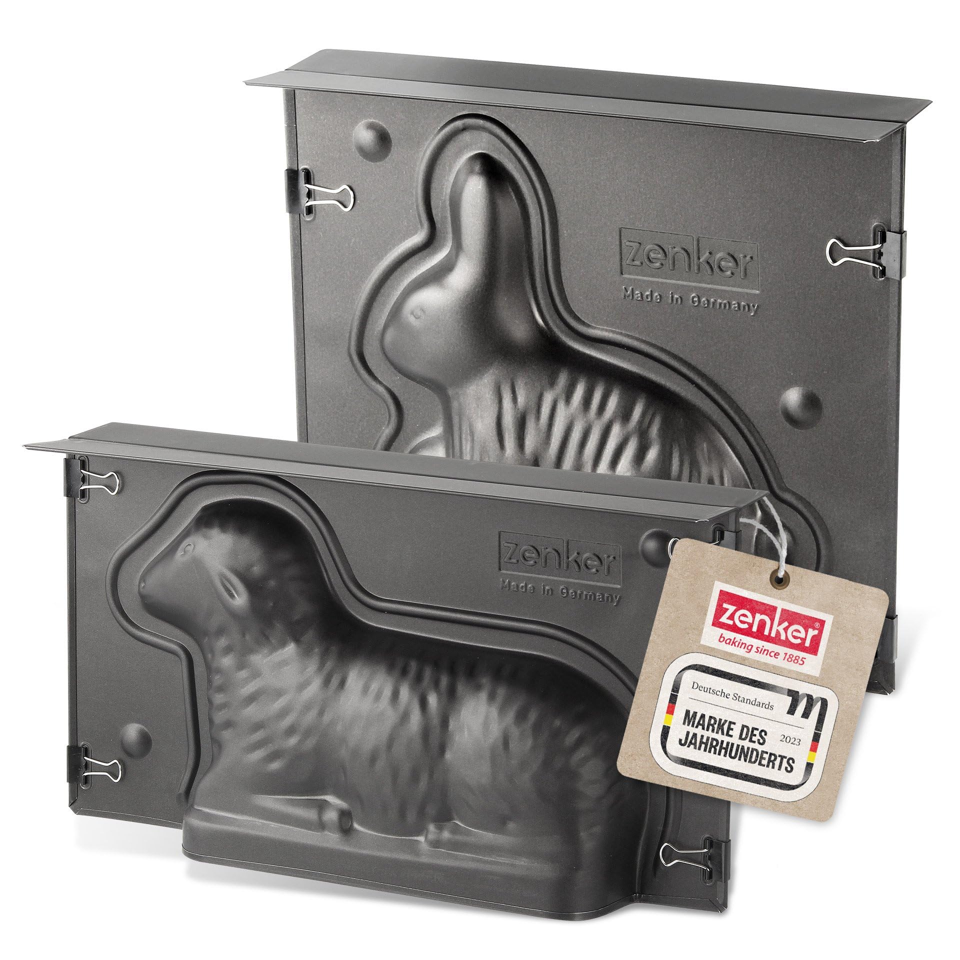 Zenker 3D-Backformen Osterlamm und Hase, 2er-Set antihaftbeschichtet – zweiteilige Motivbackformen mit Klammern