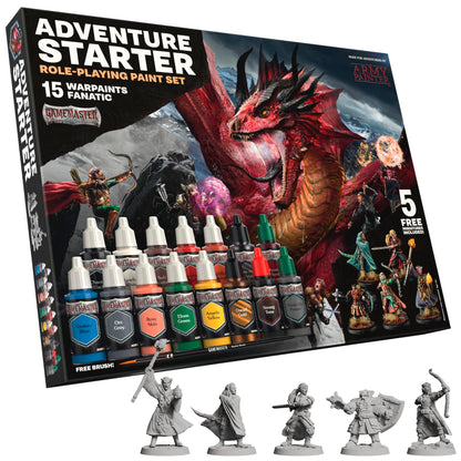 The Army Painter GameMaster Adventure Starter Farbset, 15 x 18 ml, mit Pinsel und fünf Steckminiaturen