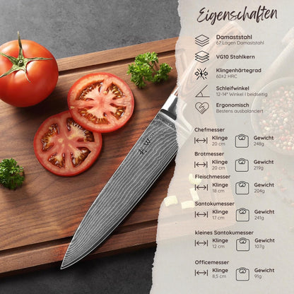 Wakoli EDIB Damastmesser-Set 6-teilig Kochmesser