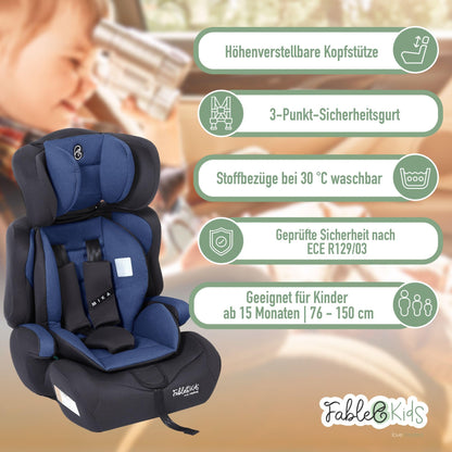 FableKids Kinderautositz ECE R129/03 - 76-150 cm, Blau