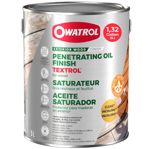 Owatrol Textrol Holzöl für den Aussenbereich, farblos, 5 L – nicht filmbildender Holzschutz auf Pflanzenölbasis