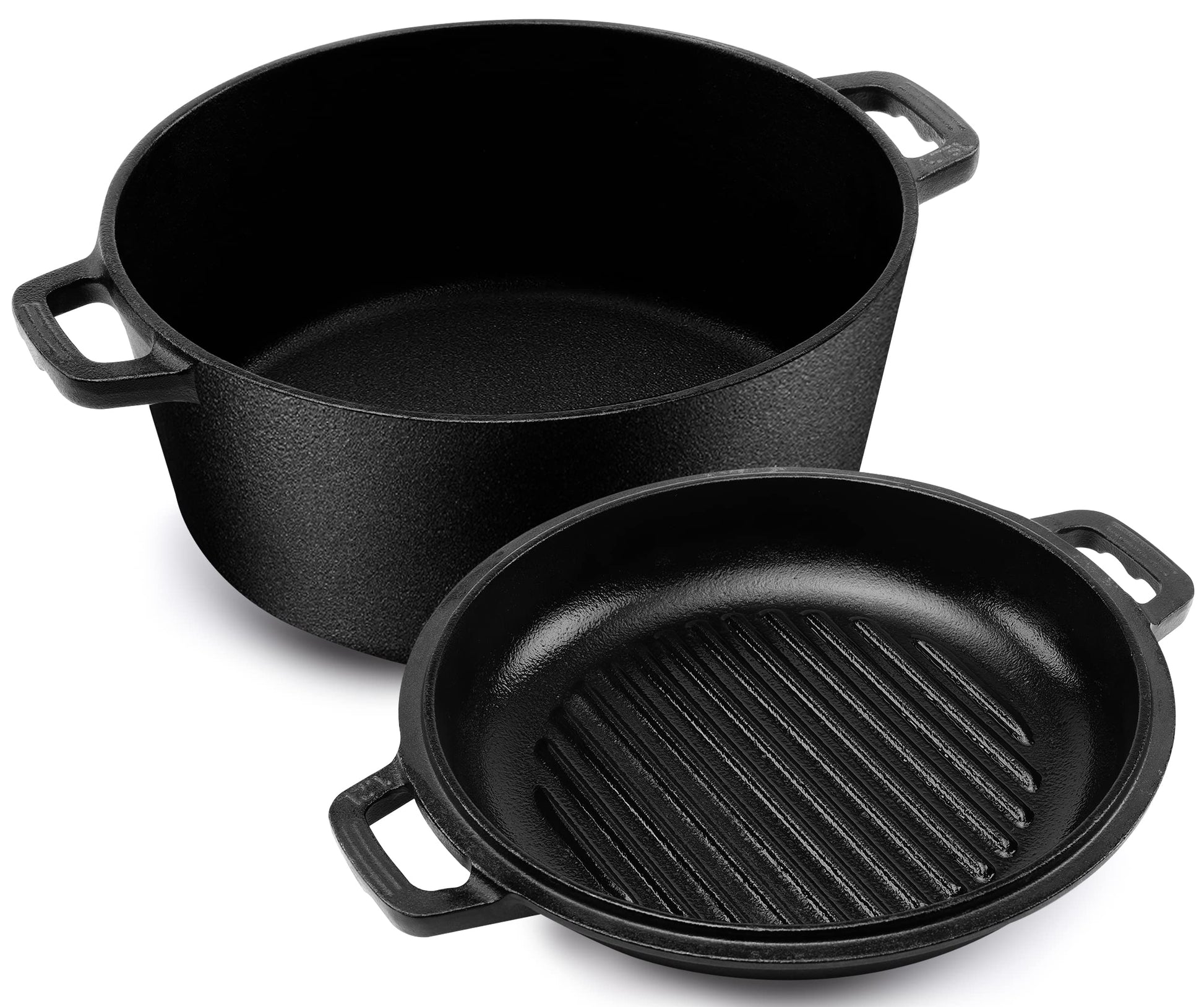 KICHLY Dutch Oven Gusseisen 4,7 Liter mit Grillpfannendeckel, Kochtopf mit Doppelgriffen