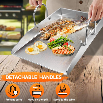 Edelstahl Grillplatte Plancha Set – 40x30 cm mit 2 Spachteln
