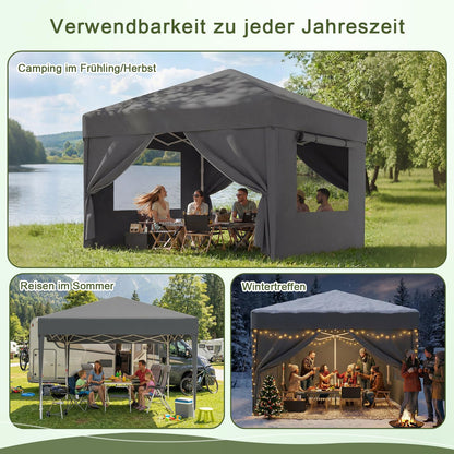 Devoko Faltpavillon 3x3 m wasserdicht mit Seitenwänden, dunkelgrau