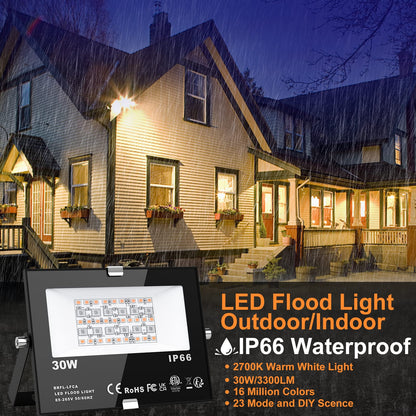 ChangM RGB LED Flutlicht 30W - 4er Pack Bluetooth App