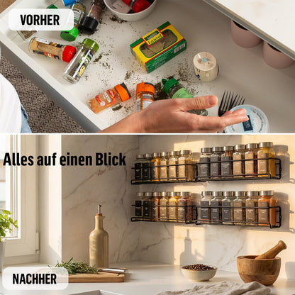 Deco haus Gewürzregal Wand ohne Bohren, 4er Set mit 24 Gewürzgläsern