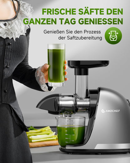 AMZCHEF Slow Juicer Entsafter für Gemüse & Obst - Silber