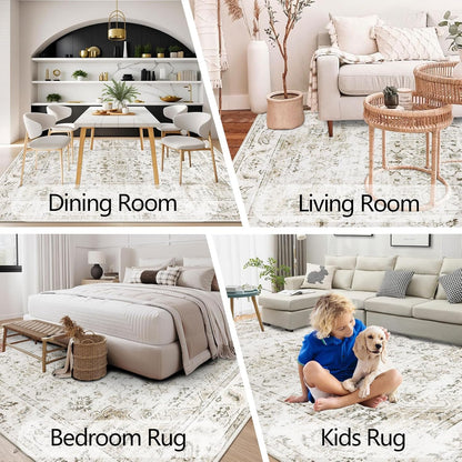 Homcomodar Boho Kurzflor Teppich Wohnzimmer - Beige 160x230cm